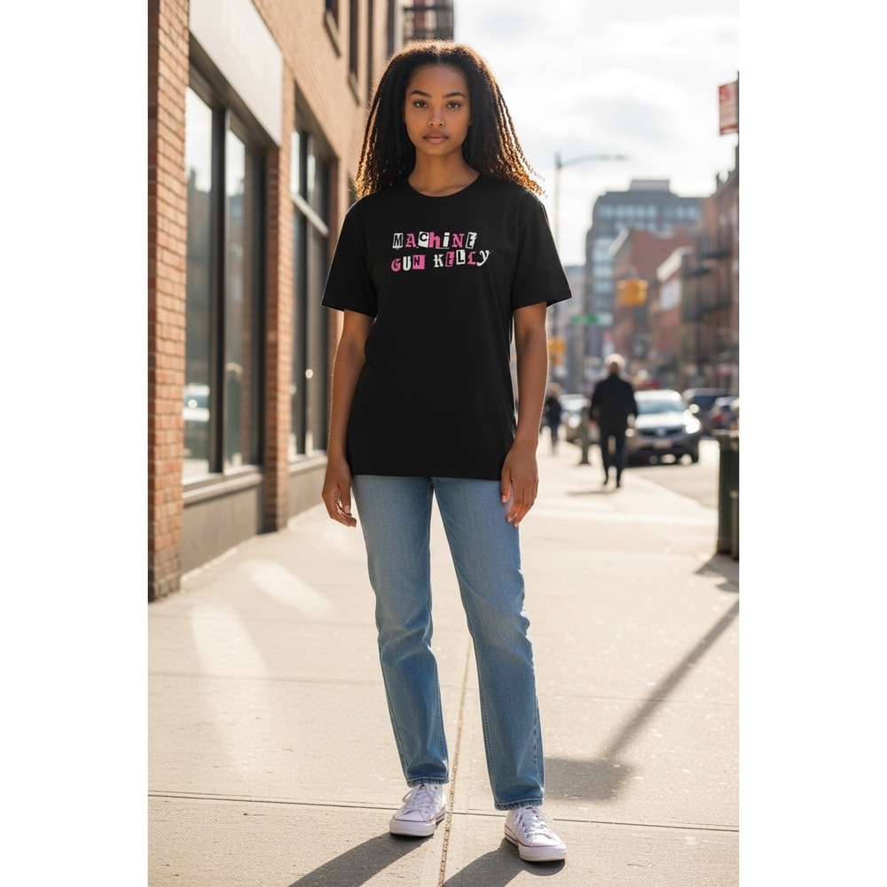 Machine Gun Kelly MGK Black Graphic Band T-Shirt Size Medium Pink Neon Logo